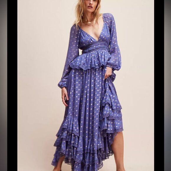 Rococo Sand x Free People Emi Long Sleeve Maxi Dress in Prep Peri
